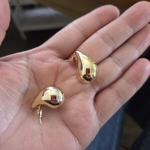 Gold Teardrop Stud Earrings - Shiny Metal